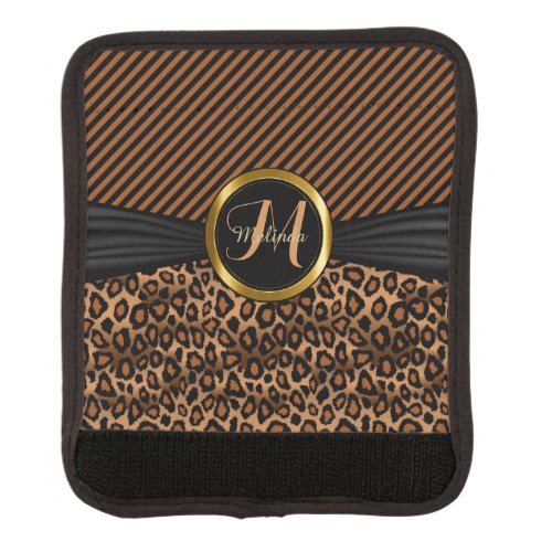 Brown Leopard Animal Print _ Monogram Luggage Handle Wrap