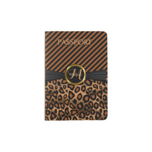Brown Leopard Animal Print - Monogram Passport Holder
