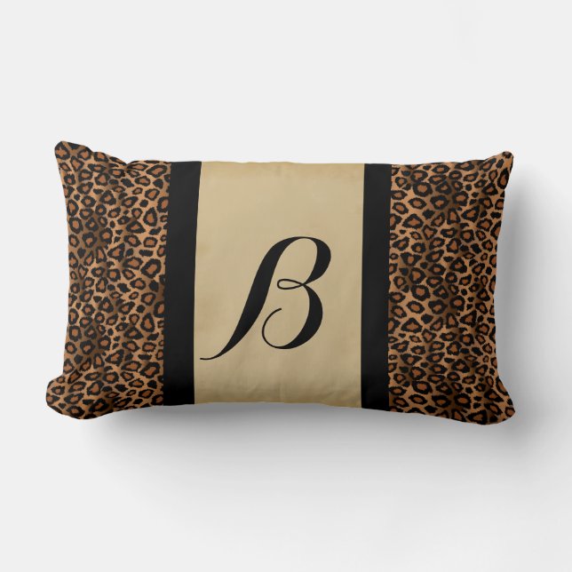 Brown Leopard Animal Print Pattern | Monogram Lumbar Pillow (Front)