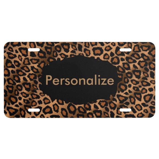 Brown Leopard Animal Print | Personalize License Plate (Front)