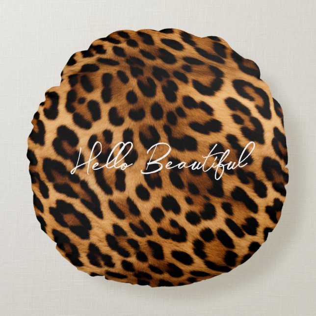 Brown Leopard Animal Print Round Pillow (Front)
