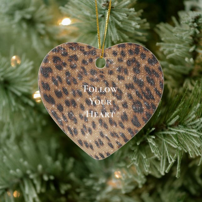 Brown Leopard Animal Print Sparkle Ceramic Ornament (Tree)
