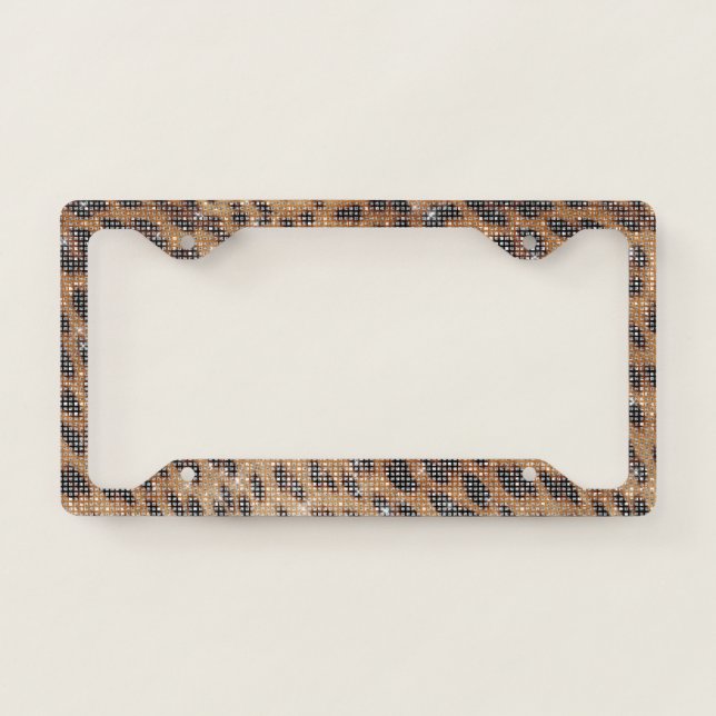 Brown Leopard Animal Print Sparkle License Plate Frame (Front)