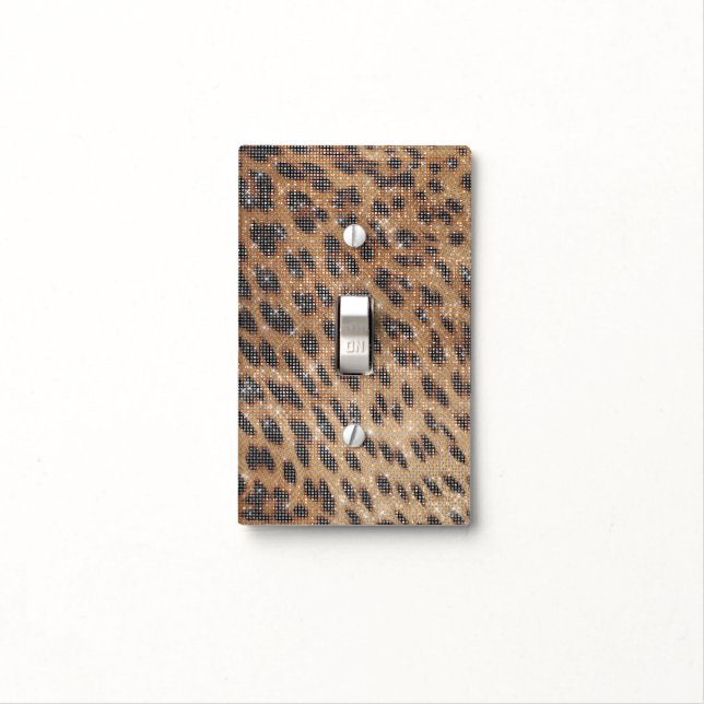 Brown Leopard Animal Print Sparkle Light Switch Cover (In Situ)