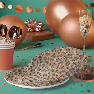 Brown Leopard Animal Print Sparkle Paper Plates