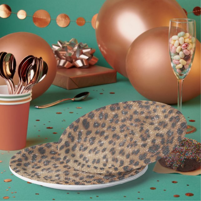 Brown Leopard Animal Print Sparkle Paper Plates (Multi)