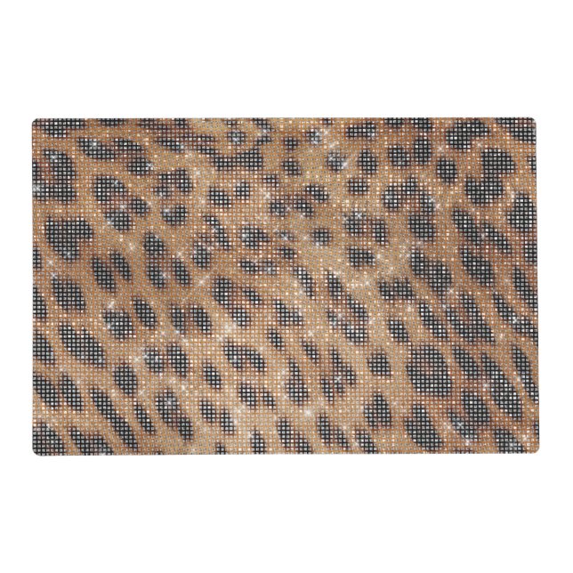 Brown Leopard Animal Print Sparkle Placemat (Front)