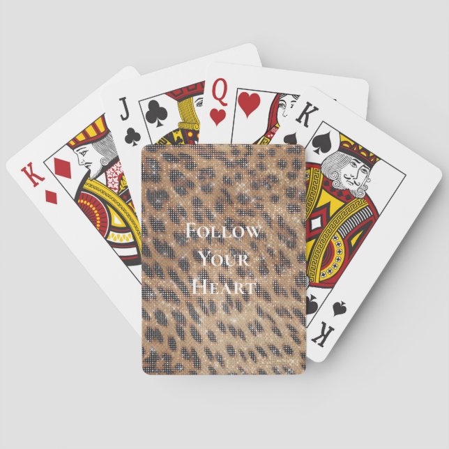 Brown Leopard Animal Print Sparkle Poker Cards (Back)
