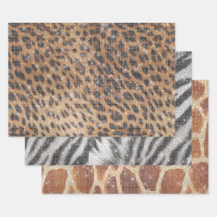 Brown Leopard Animal Print Sparkle Wrapping Paper Sheets