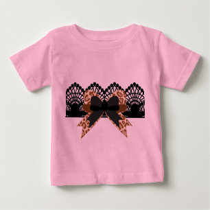 Brown Leopard Bow & Black Lace Pink Tutu Baby T-Shirt