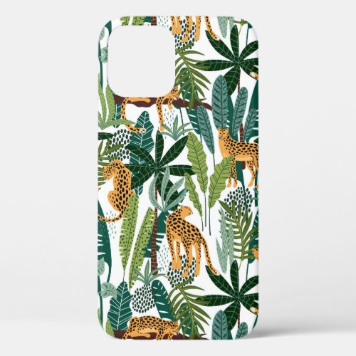 Brown leopard in tropical lush jungle leaves Otter iPhone 12 Pro Case