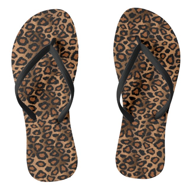 Brown Leopard Print Flip Flops (Footbed)