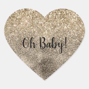 Brown Leopard Print Gold Glitter Glitz Heart Sticker