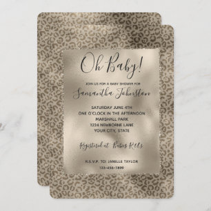 Brown Leopard Print Gold Glitter sparkle Invitation