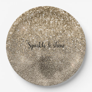 Brown Leopard Print Gold Glitter sparkle Paper Plates