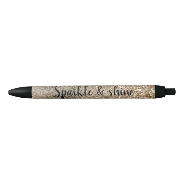 Brown Leopard Print Gold Glitter sparkle Pen (Front)
