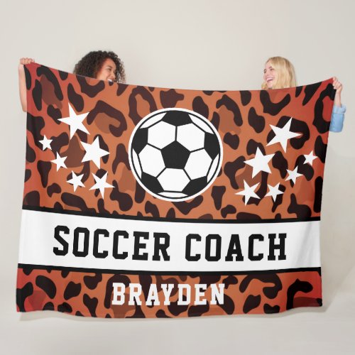 Brown Leopard Print Soccer Coach Name  Fleece Blanket