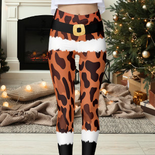 Brown Leopard Santa Merry Christmas Leggings
