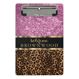 Brown Leopard Skin Pattern and Pink Glitter Mini Clipboard