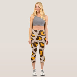 Brown Leopard Spots Animal Print Capri Leggings