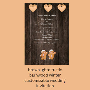 brown lgbtq rustic barnwood wedding Invitation