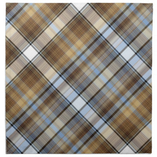 Brown, light blue and white tartan design napkin