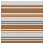 [ Thumbnail: Brown & Light Grey Colored Stripes/Lines Pattern Fabric ]