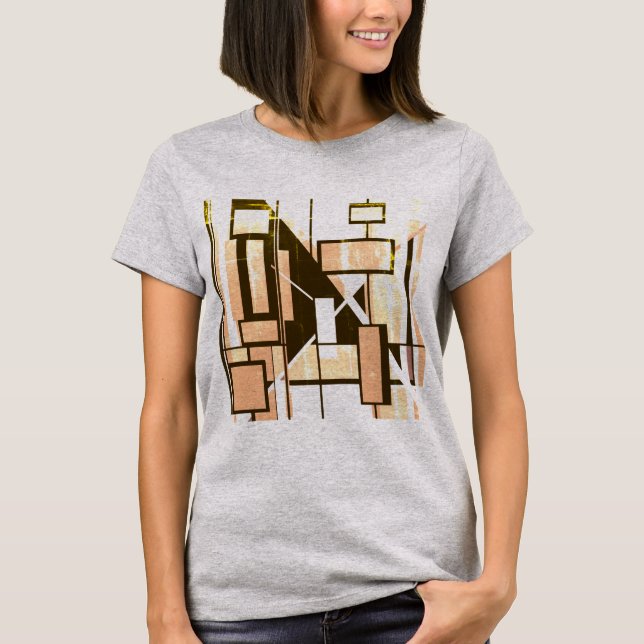 Brown Light Orange Geometric Boxes MCM-inspired T-Shirt (Front)