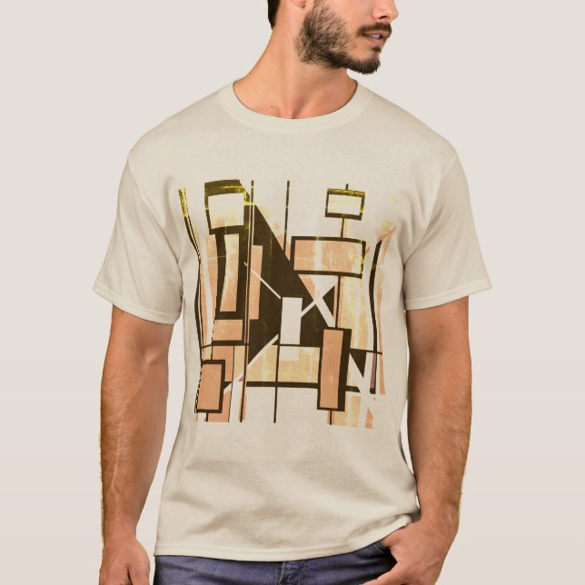 Brown Light Orange Geometric Boxes MCM Look Design T-Shirt (Front)