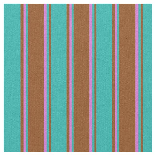 Brown, Light Sea Green & Orchid Lines Fabric (Close Up)