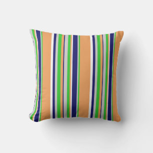Brown, Lime Green, Gray, Midnight Blue & White Throw Pillow