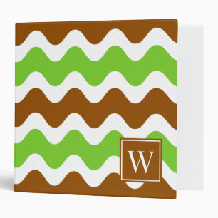 Brown & Lime Green Groovy Ric Rac Stripe 3 Ring Binder