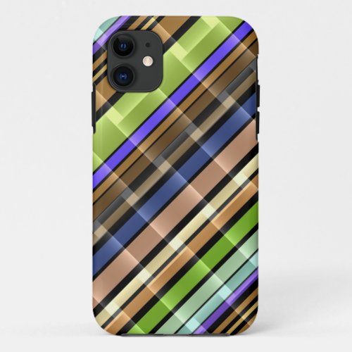 Brown Lime Purple Diagonal Stripes Pattern iPhone 11 Case