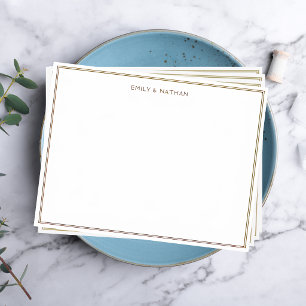 Brown Line Border Couple Wedding Engagement Custom Note Card