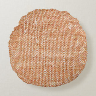 Brown Linen Canvas Texture Background Round Pillow