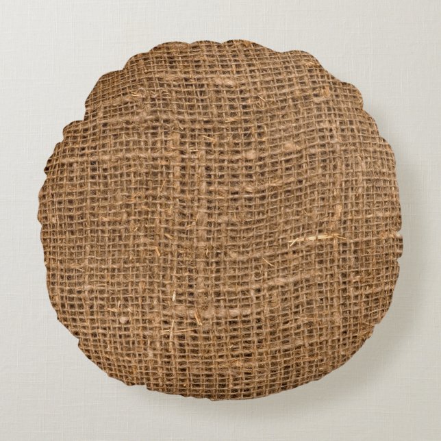 Brown Linen Canvas Texture Round Pillow (Front)