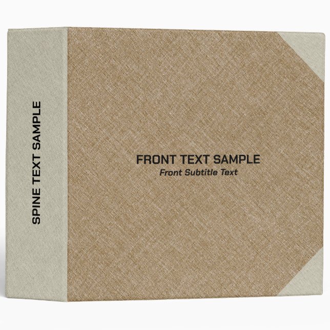 Brown linen texture image beige accents 3 ring binder (Front/Spine)