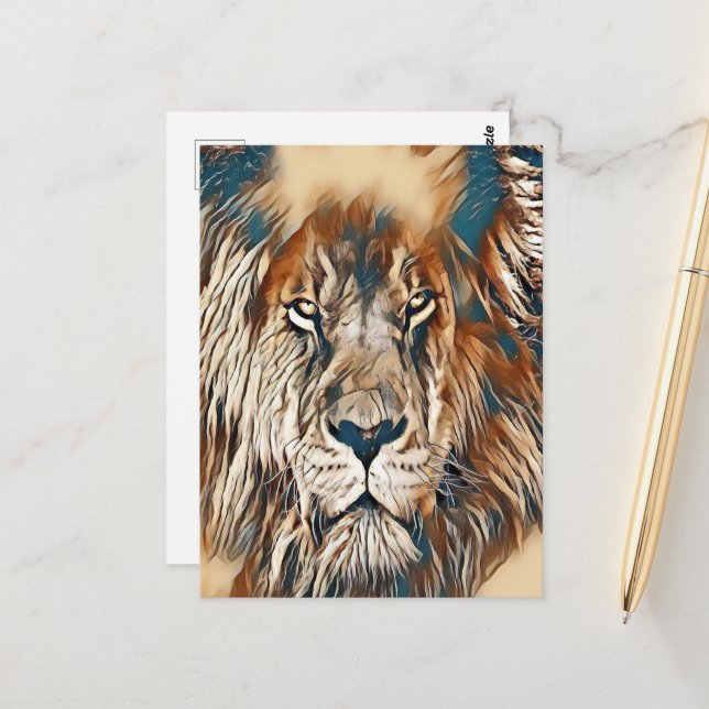 Brown lion face artistic painting postcard (Front/Back In Situ)