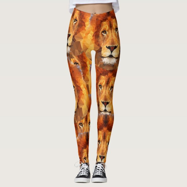Brown Lion Head Print 2 All Over Print Leggings (Front)