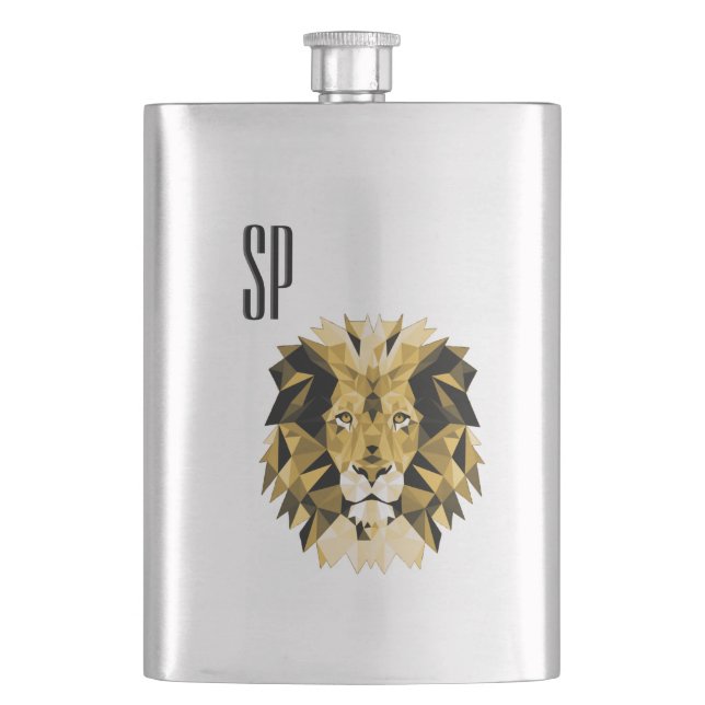 Brown Lion Monogram Hip Flask (Front)
