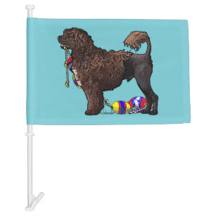 Brown Lion Portuguese Water Dog with Float Line Car Flag