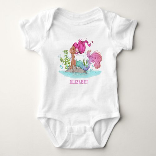 Brown Little Mermaid Baby Shower Baby Bodysuit