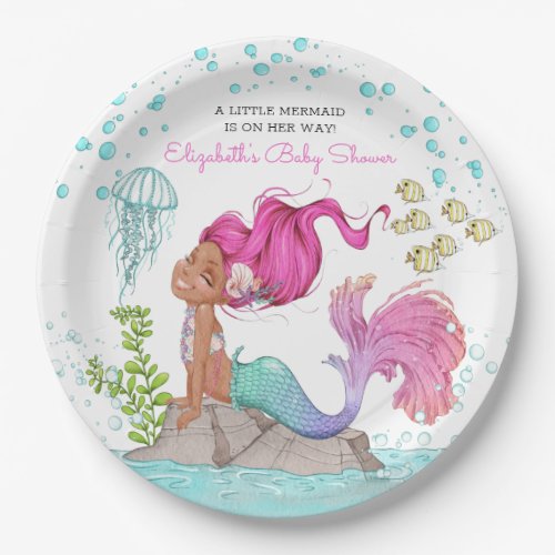 Brown Little Mermaid Baby Shower Paper Plates