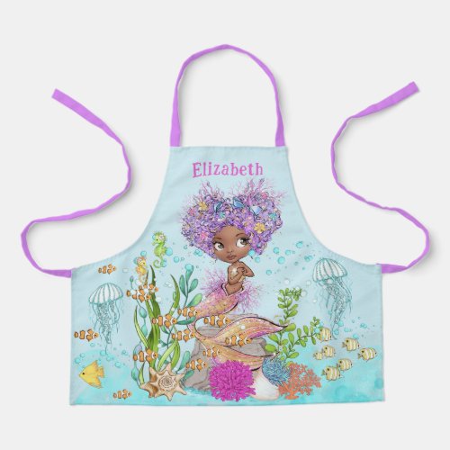 Brown Little Mermaid Under the Sea All_Over Print Apron