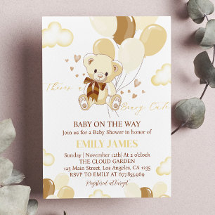 Brown Little Teddy Bear Baby Shower Invitation