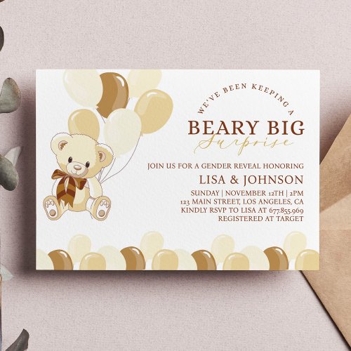 Brown Little Teddy Bear Baby Shower Invitation 