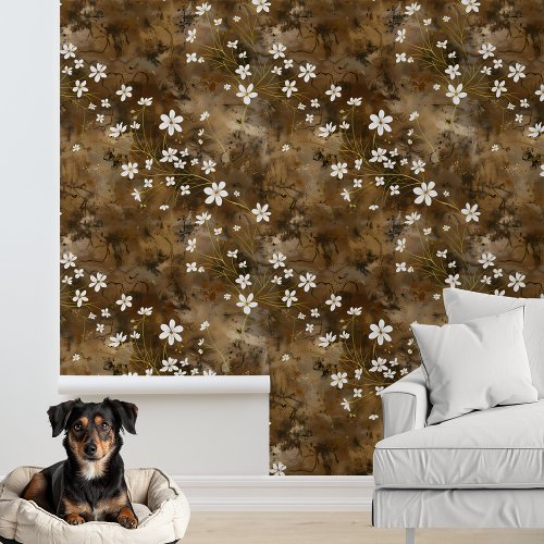 Brown little White Flower Pattern Wallpaper