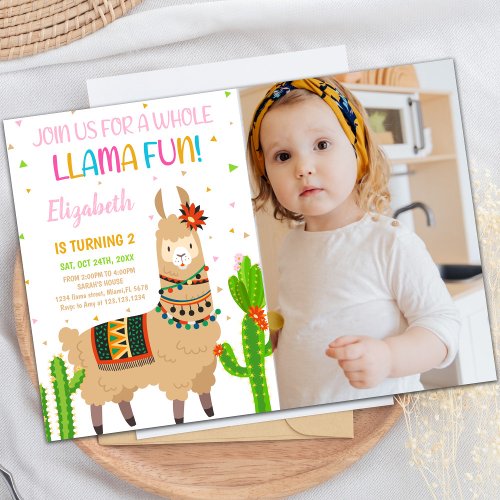 Brown Llama Birthday Invitations with photo