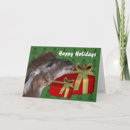 Brown Llama Farm Animal Christmas Holiday Card