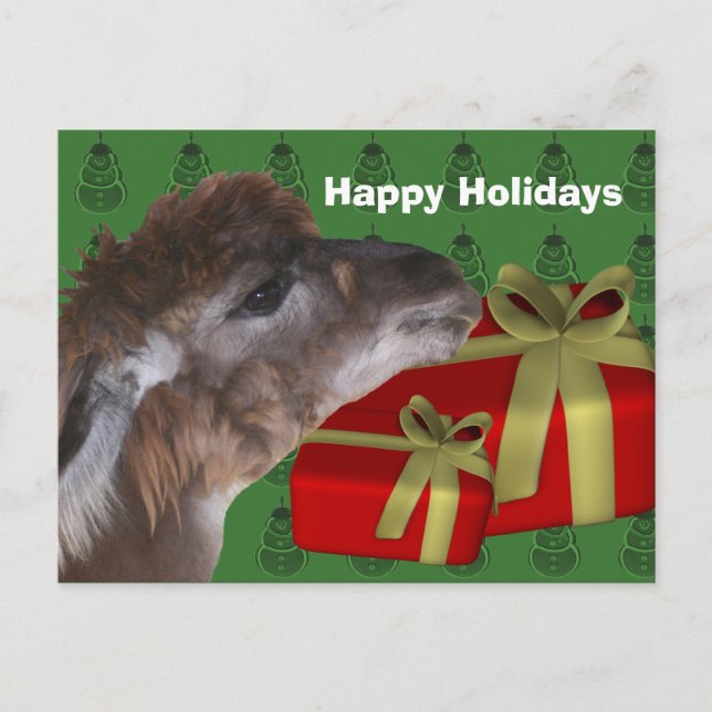 Brown Llama Farm Animal Christmas Holiday Postcard (Front)